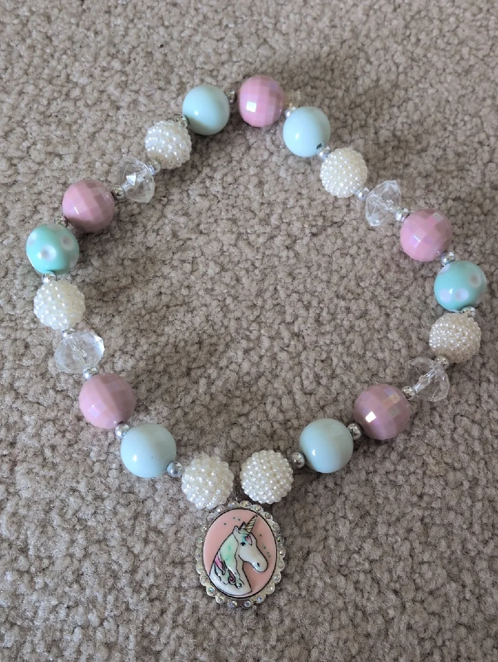 Kids Pink & Light Blue Unicorn Beaded Necklace